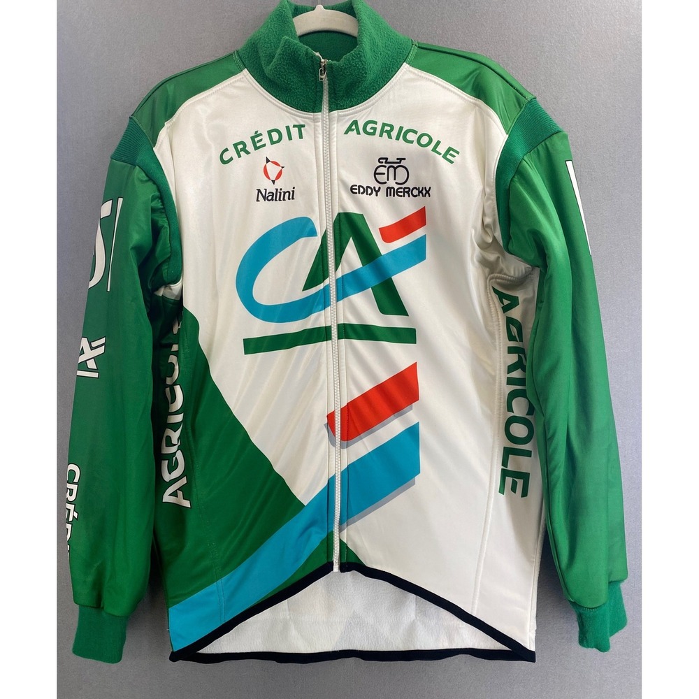 Nalini Credit Agricole Eddy Merckx Mens Cycling Jacket Green White Full Zip Sz 4